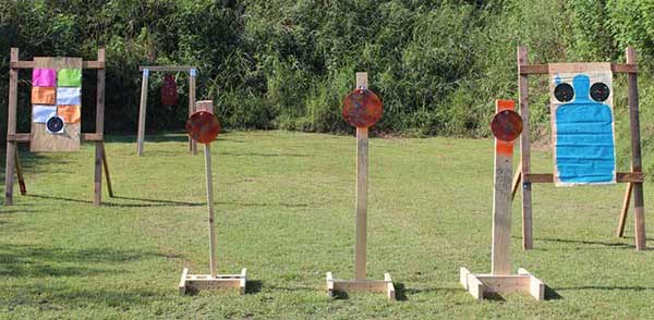 Range set up with post mounted and hanging steel targets