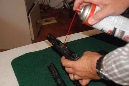 Spraying GLOCK Frame with Brake Cleaner