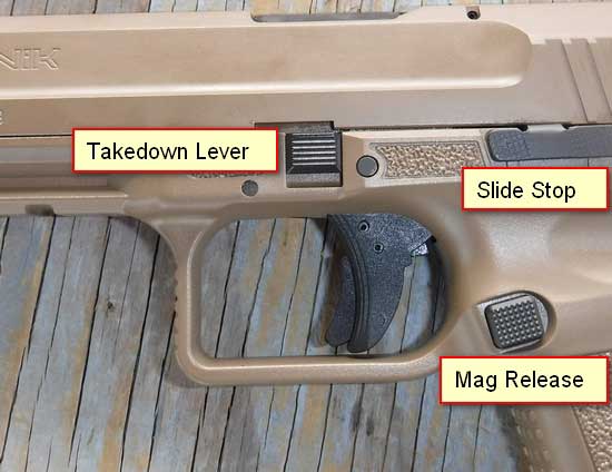 Canik TP9SF take down lever, slide stop, and mag release