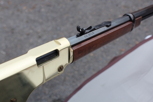 Henry .22 lever action rifle chamber side view