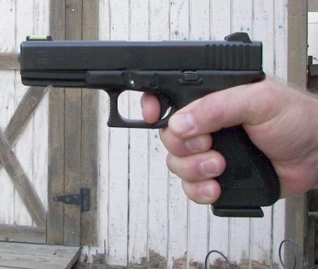 One handed grip on a GLOCK pistol