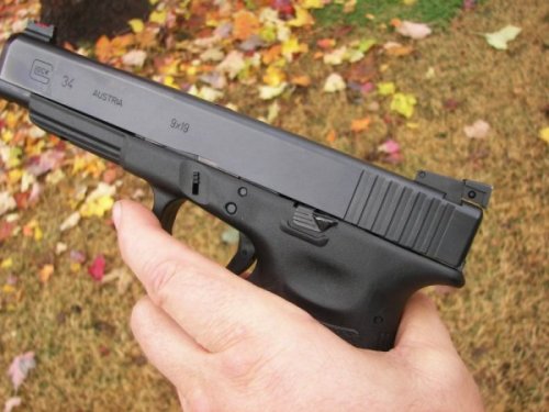 Control side view of the GLOCK 34 long slide pistol