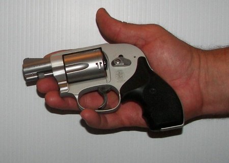 J Frame Smith and Wesson 638 Airweight Revolver in the palm of my hand