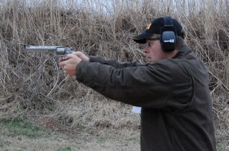 Two Hand Shooting Taurus 627 .357 Magnum